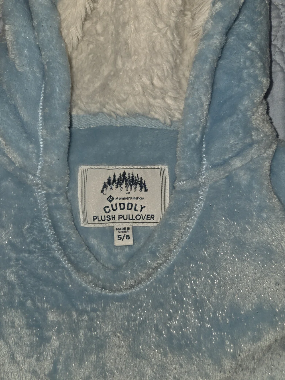 Cuddly Plush Pullover Hoodie - Light Blue Faux Fur
